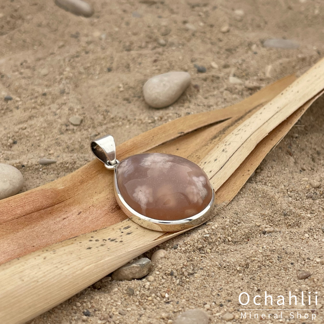 Agaat Flower zilveren hanger