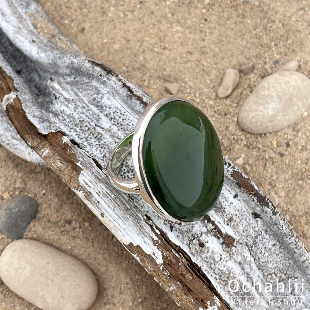 Jade silver ring size 62+