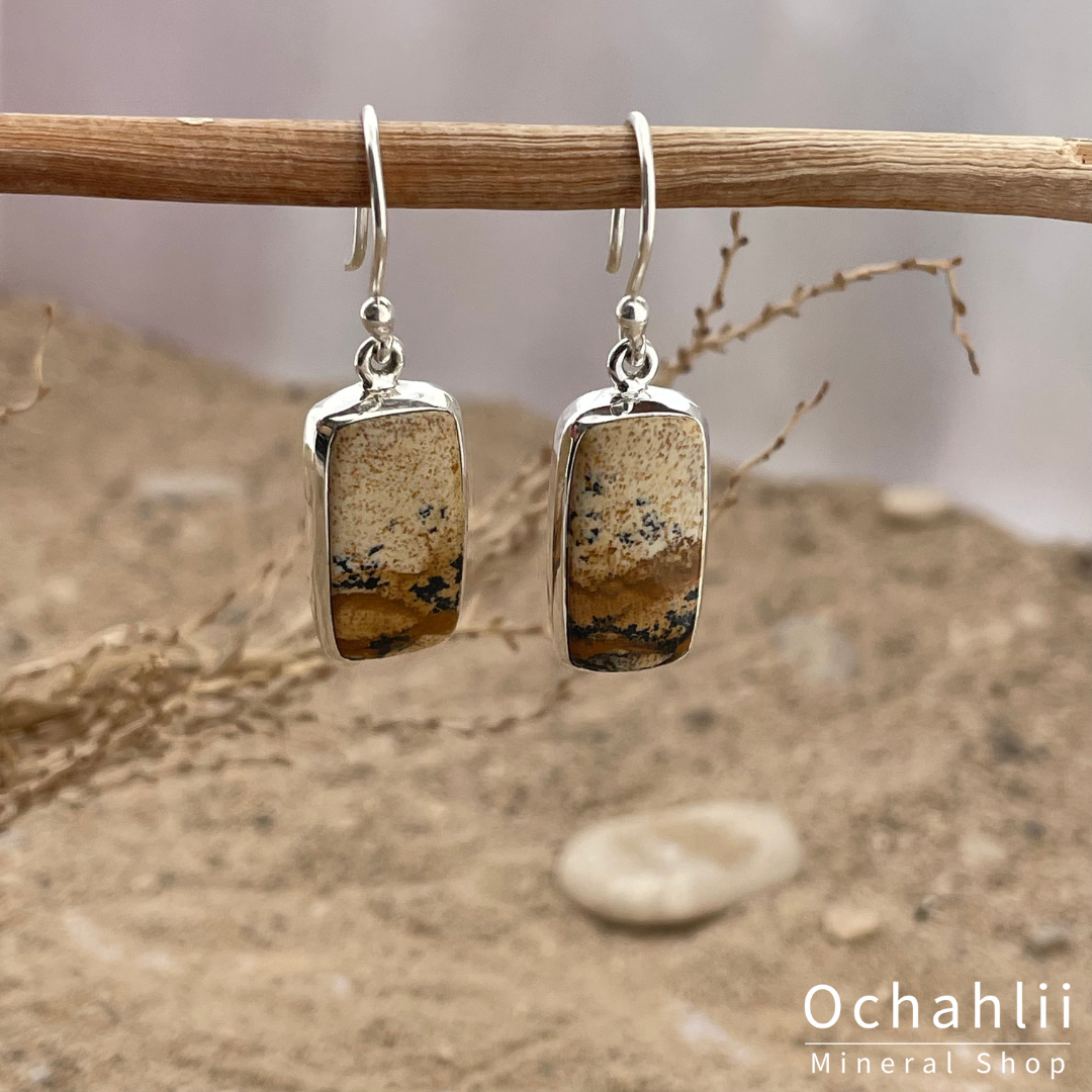 Pendientes de plata Jaspis paisaje