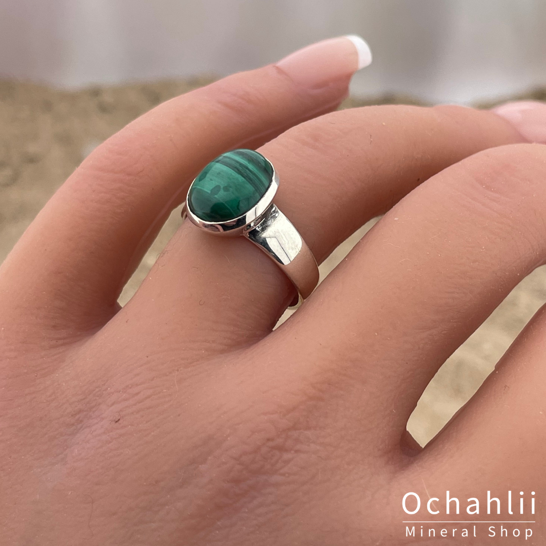 Malachiet zilveren ring maat 55