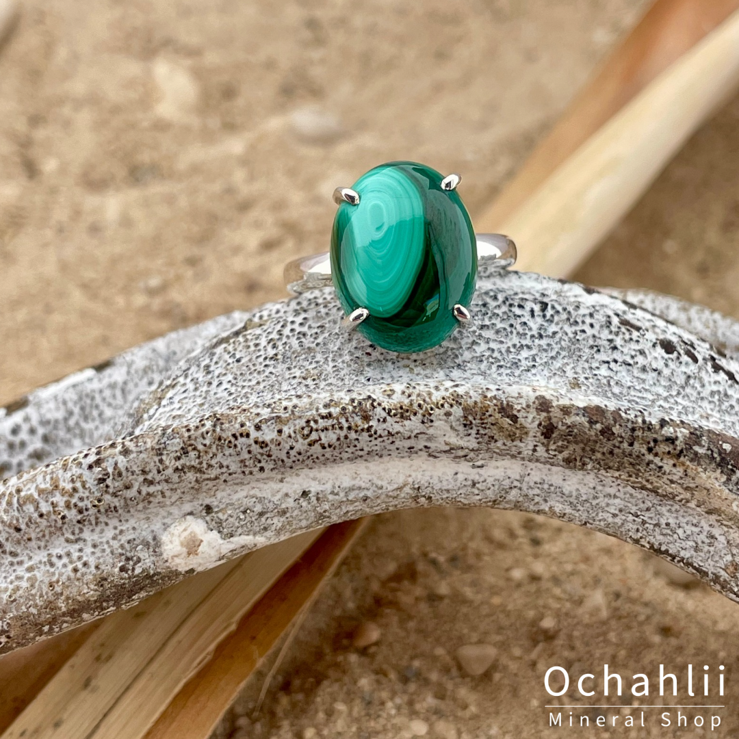 Malachite silver ring size 57