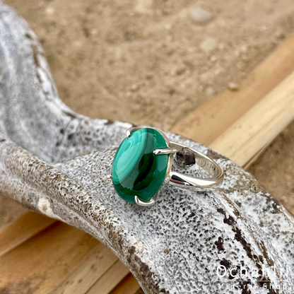 Malachite silver ring size 57