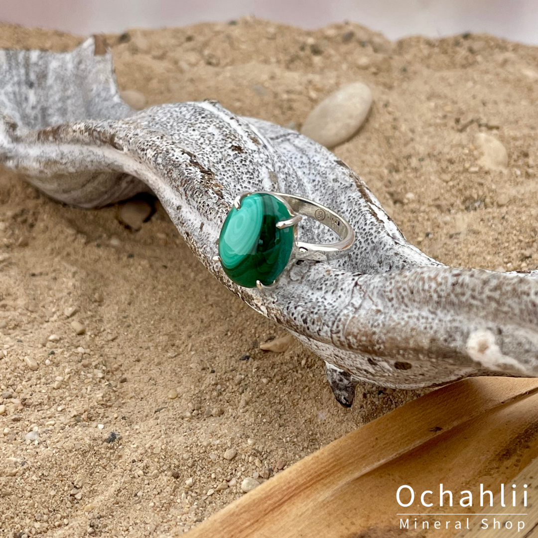 Malachite silver ring size 57