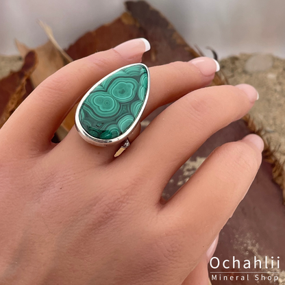 Bague en argent malachite taille 60