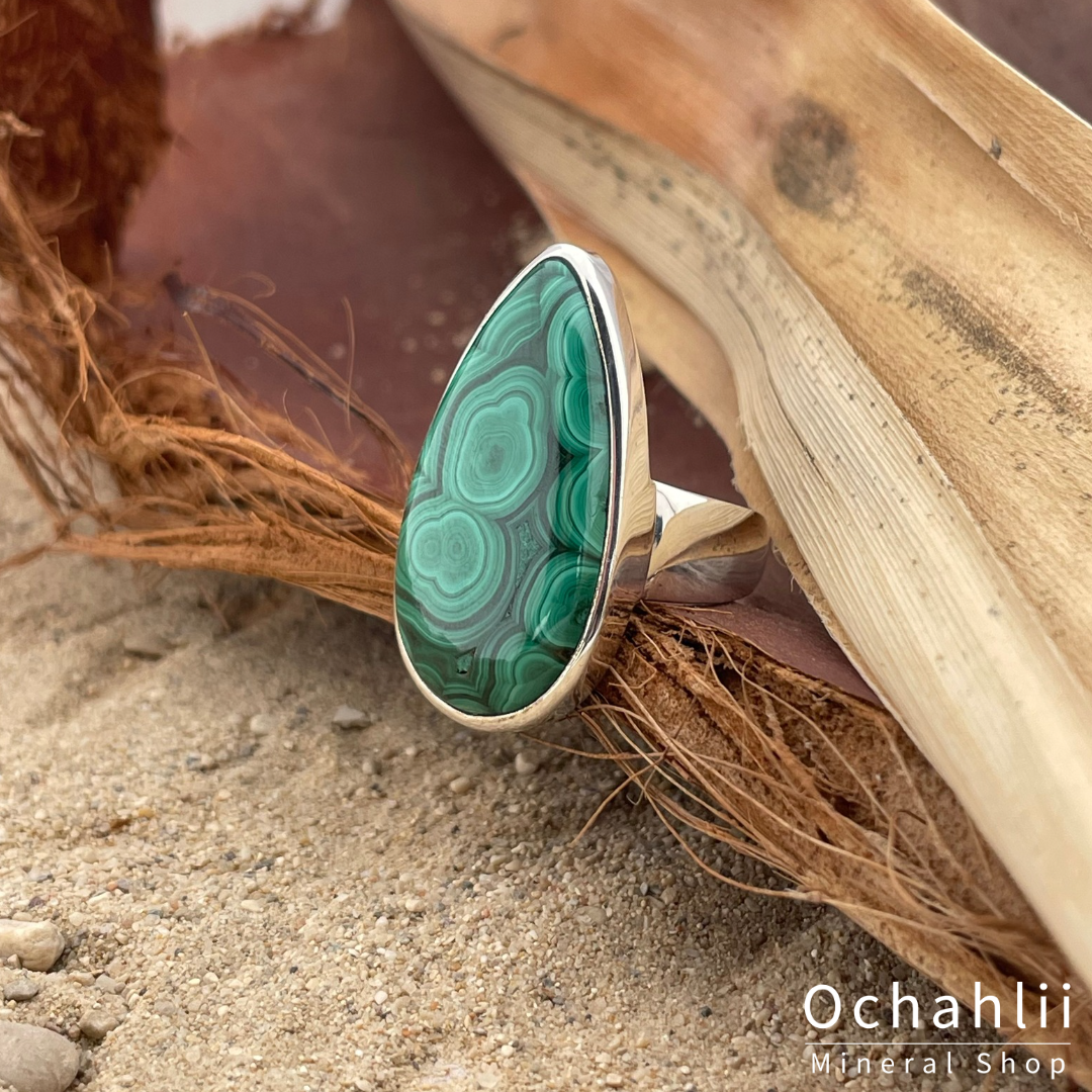 Bague en argent malachite taille 60