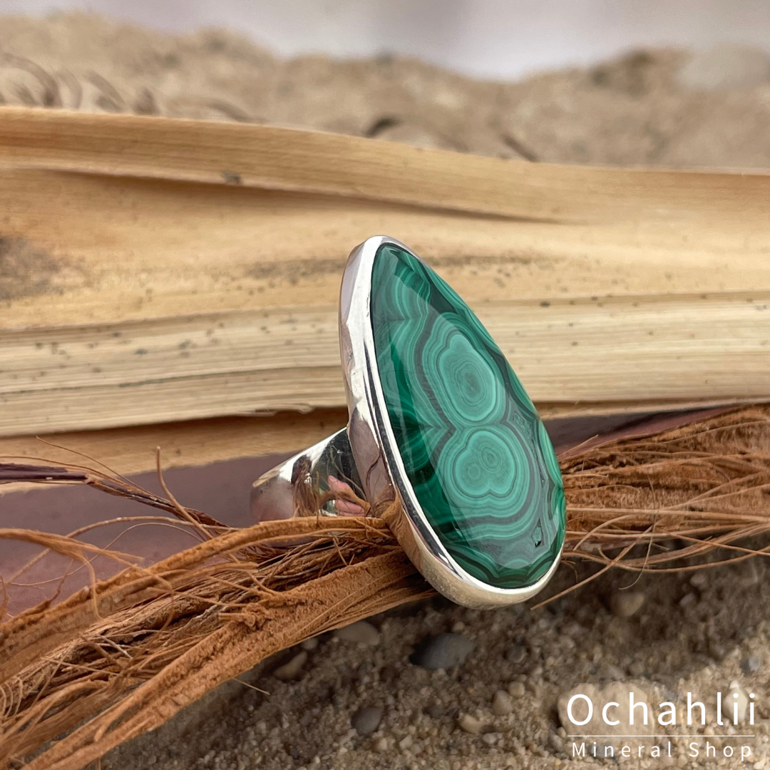 Bague en argent malachite taille 60
