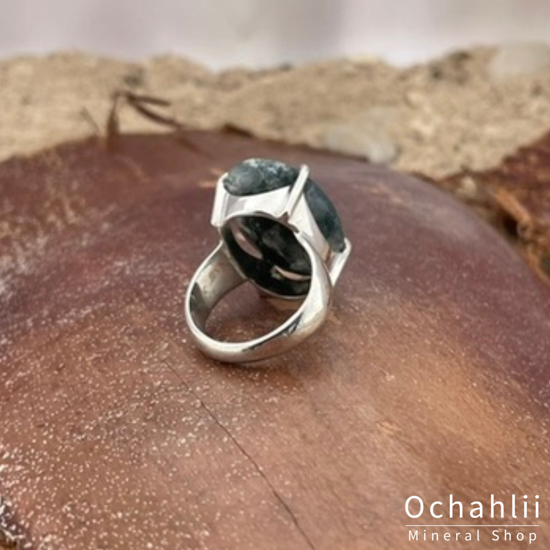 Moss agate silver ring size 55