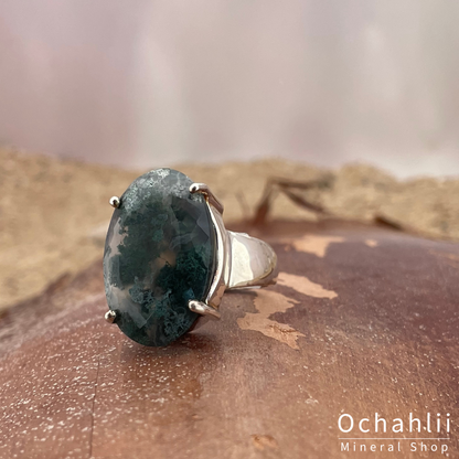 Moss agate silver ring size 55