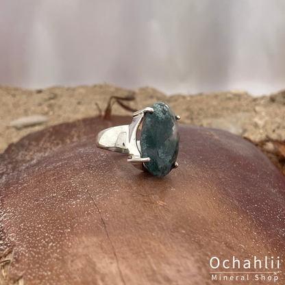 Moss agate silver ring size 55