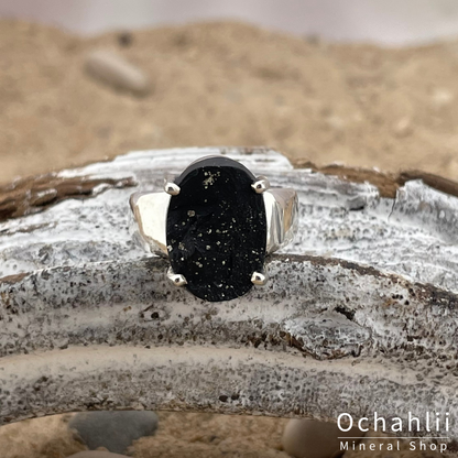 Anillo de plata con pirita en pizarra tamaño 53