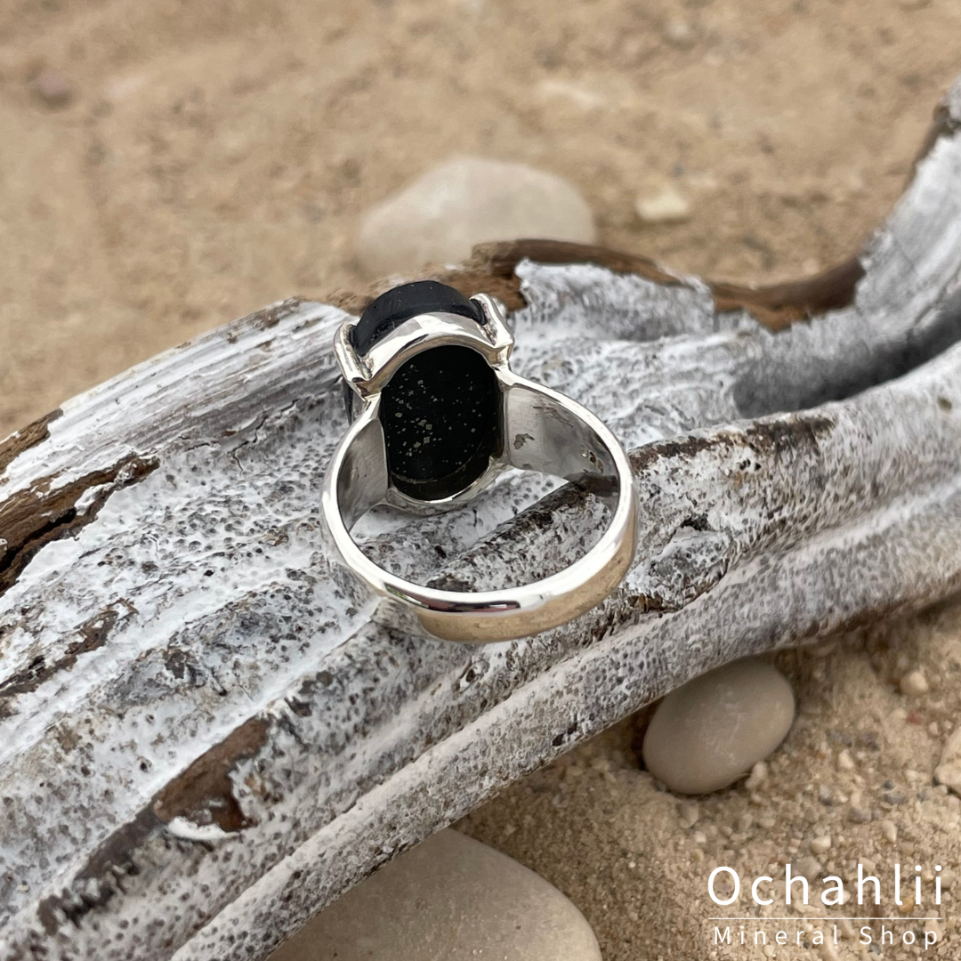 Anillo de plata con pirita en pizarra tamaño 53