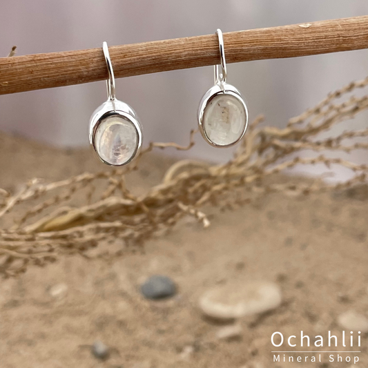 Boucles d'oreilles en argent pierre de lune arc-en-ciel