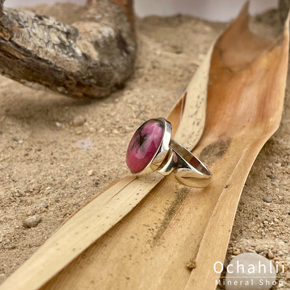Rhodoniet  zilveren ring maat 54