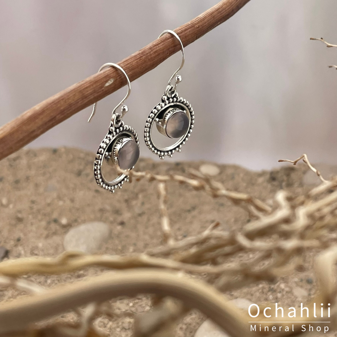 Rose quartz silver earrings 