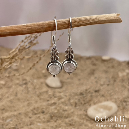 Rose quartz silver earrings 