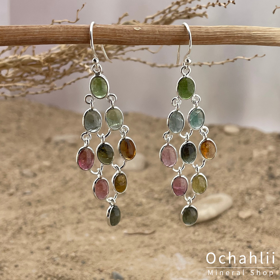 Toermalijn bont oorhangers