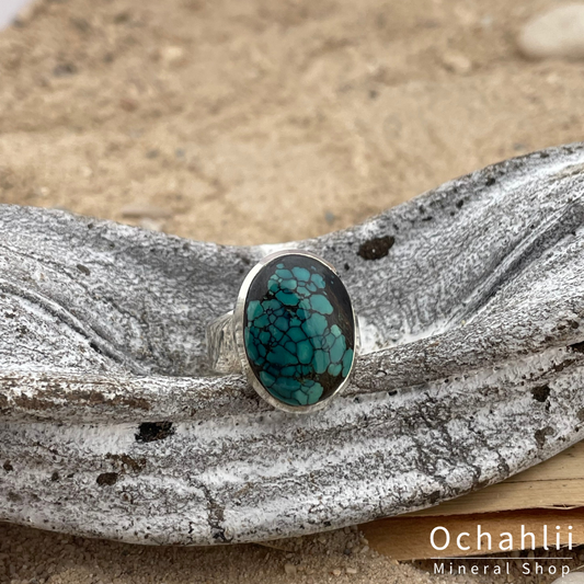 Anillo de plata turquesa tibetana tamaño 54