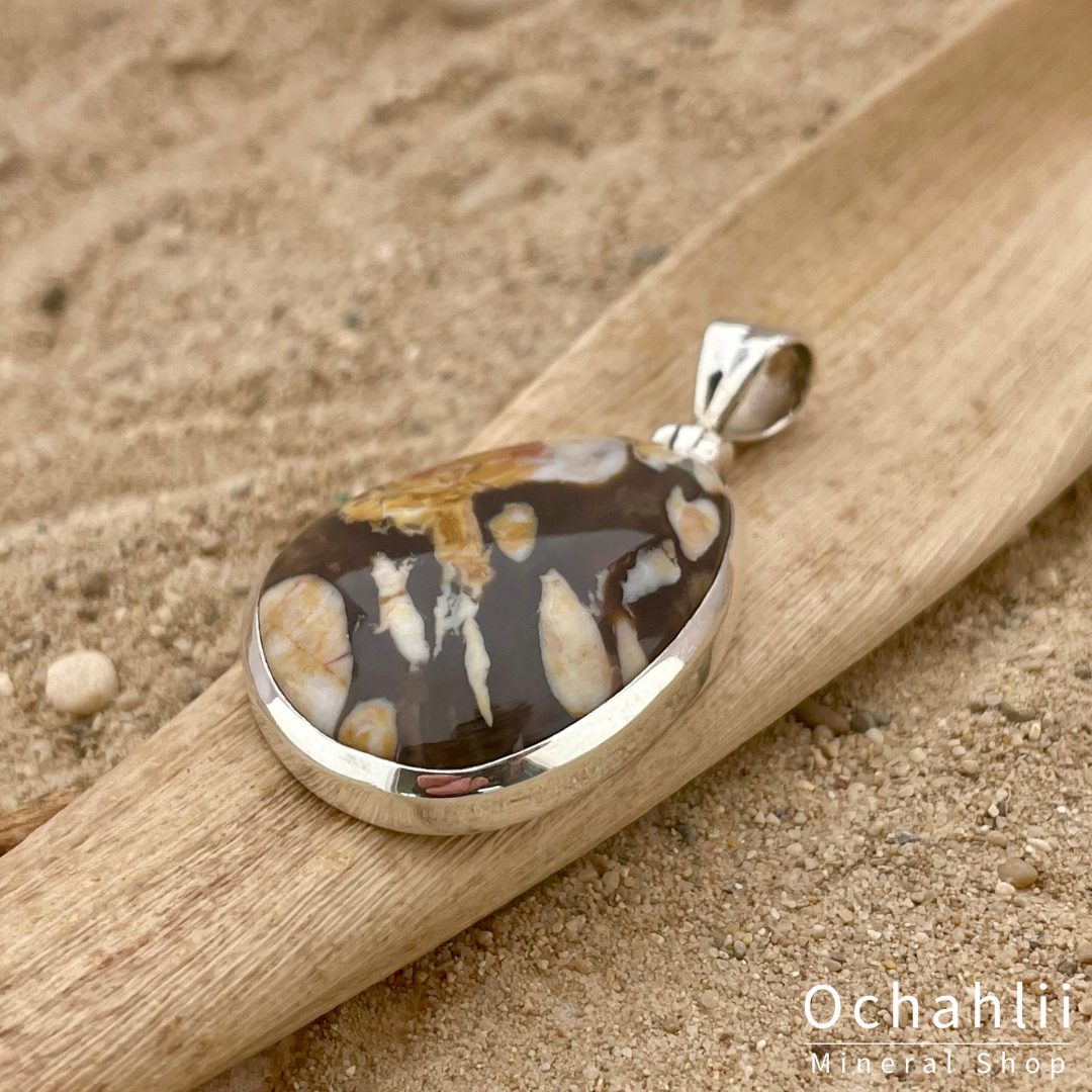 Petrified wood silver pendant