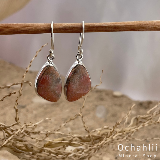 Boucles d'oreilles en argent corail pétrifié
