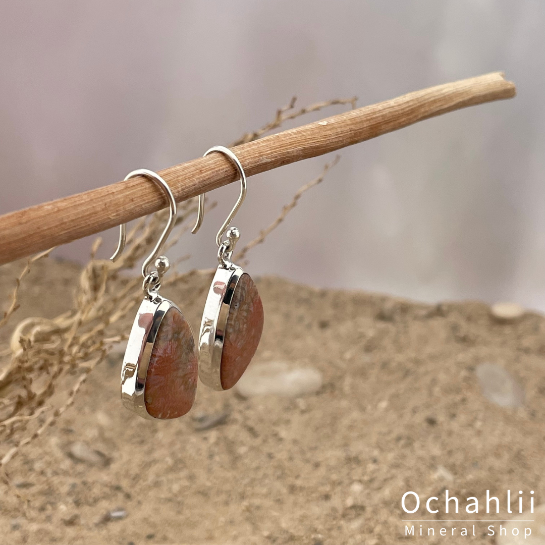 Pendientes de plata de coral fósil