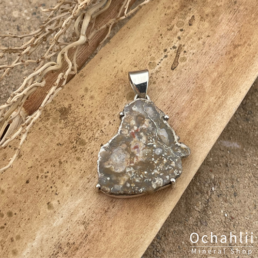 Pendentif en argent et bois pétrifié