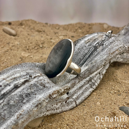 Obsidian silver silver ring size 57+