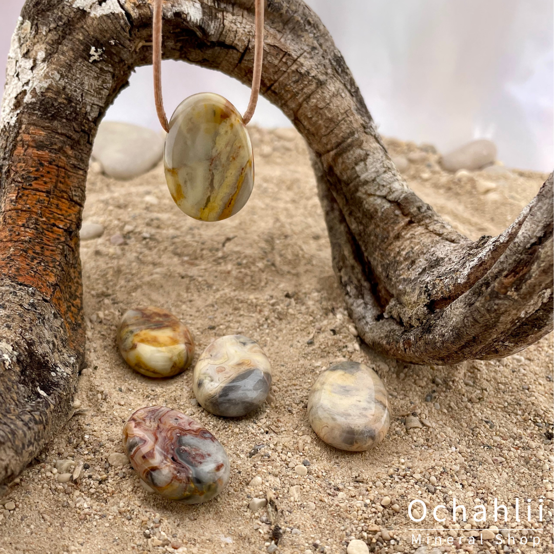 Agaat Crazy Lace doorboorde hangers.