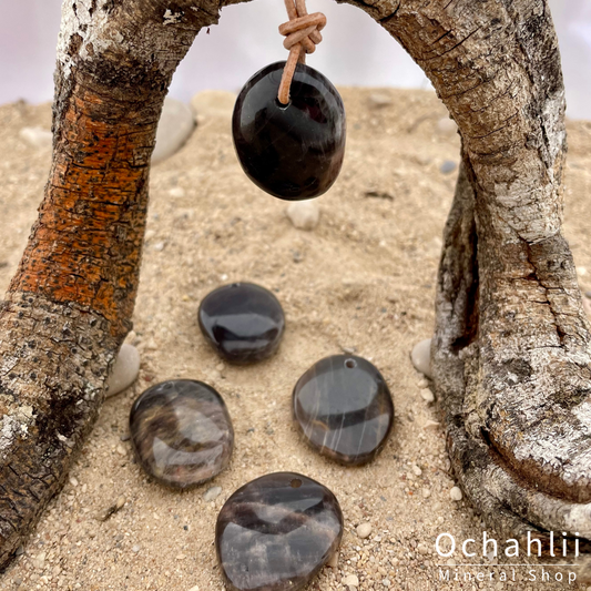 Moonstone black pierced pendant