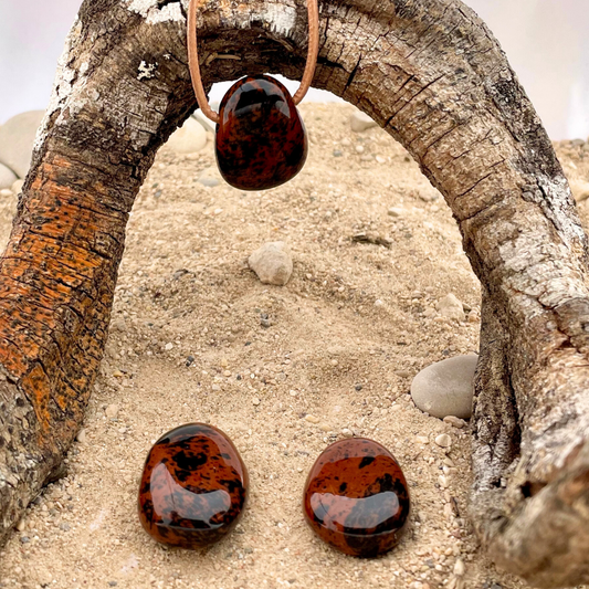 Pendentif percé Obsidienne Acajou