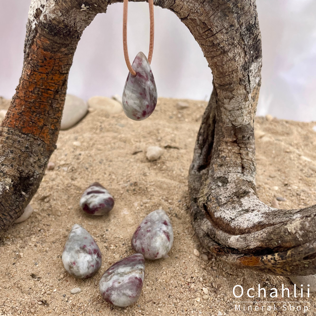 Tourmaline Pink on Quartz pierced pendant