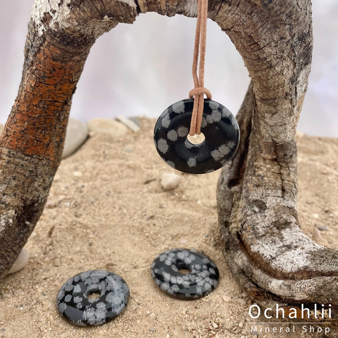 Pendentif percé Flocon de Neige Obsidienne