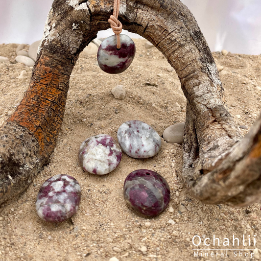Tourmaline Pink on Quartz pierced pendant