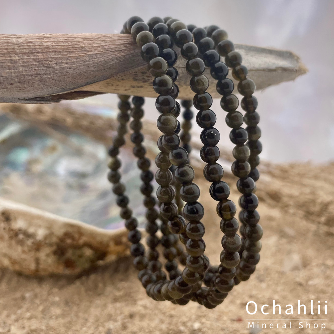 Obsidian gold bracelet 4mm 