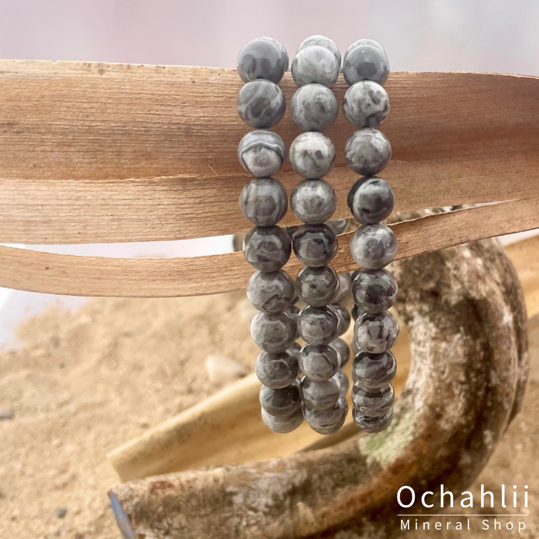 Bracelet Agate Crazy Lace gris 8mm