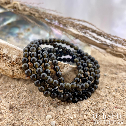 Obsidian gold bracelet 4mm 