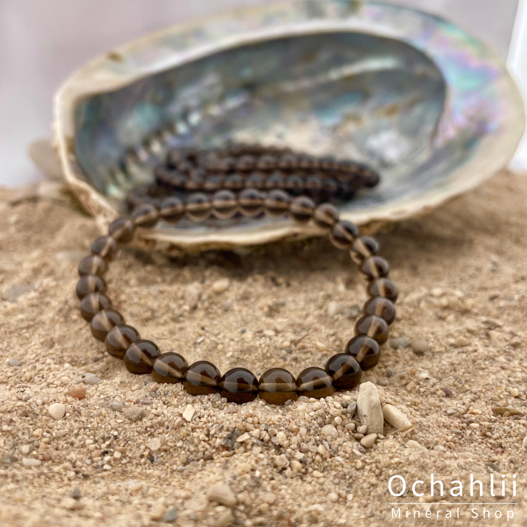 Pulsera de cuarzo ahumado de 6 mm