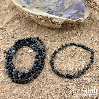 Obsidiaan sneeuwvlok armband 4mm
