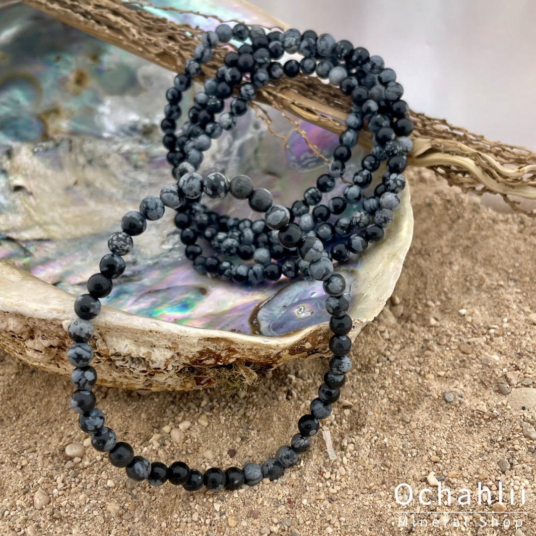 Obsidiaan sneeuwvlok armband 4mm