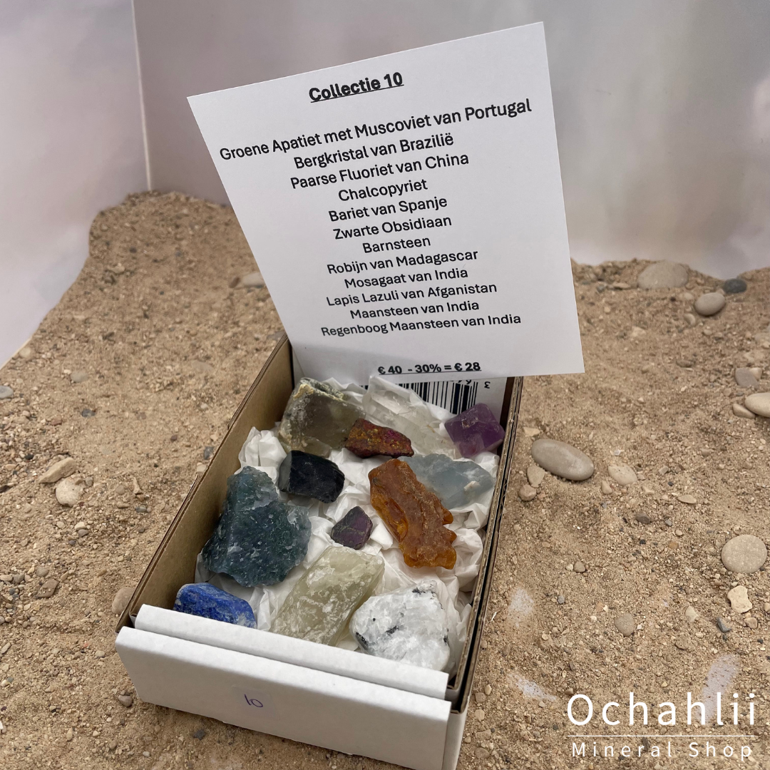 Colección mixta de 10 cajas de minerales