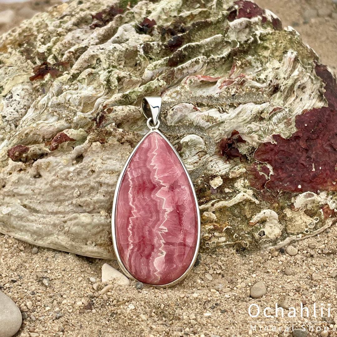 Rhodochrosite silver pendant