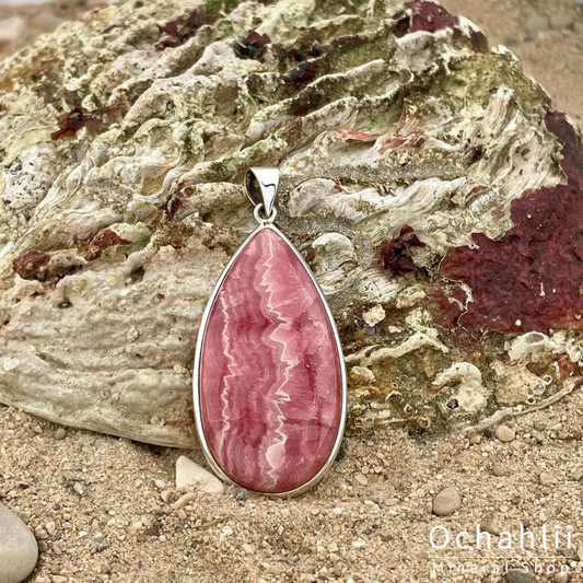 Rhodochrosite silver pendant