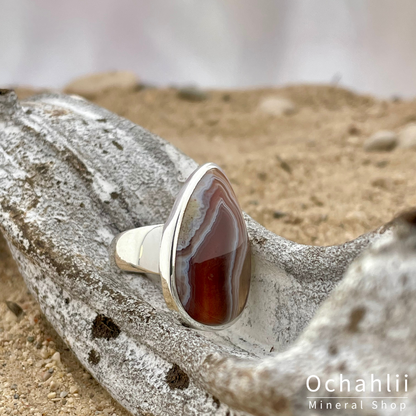 Agate silver ring size 55
