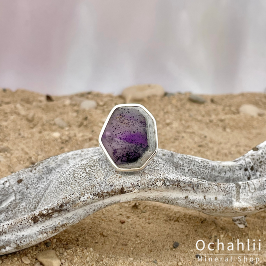 Améthyste étoilée - Bague en argent Elestial (Mexique) taille 55