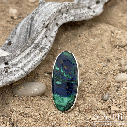 Bague en argent Azurite Malachite taille 54