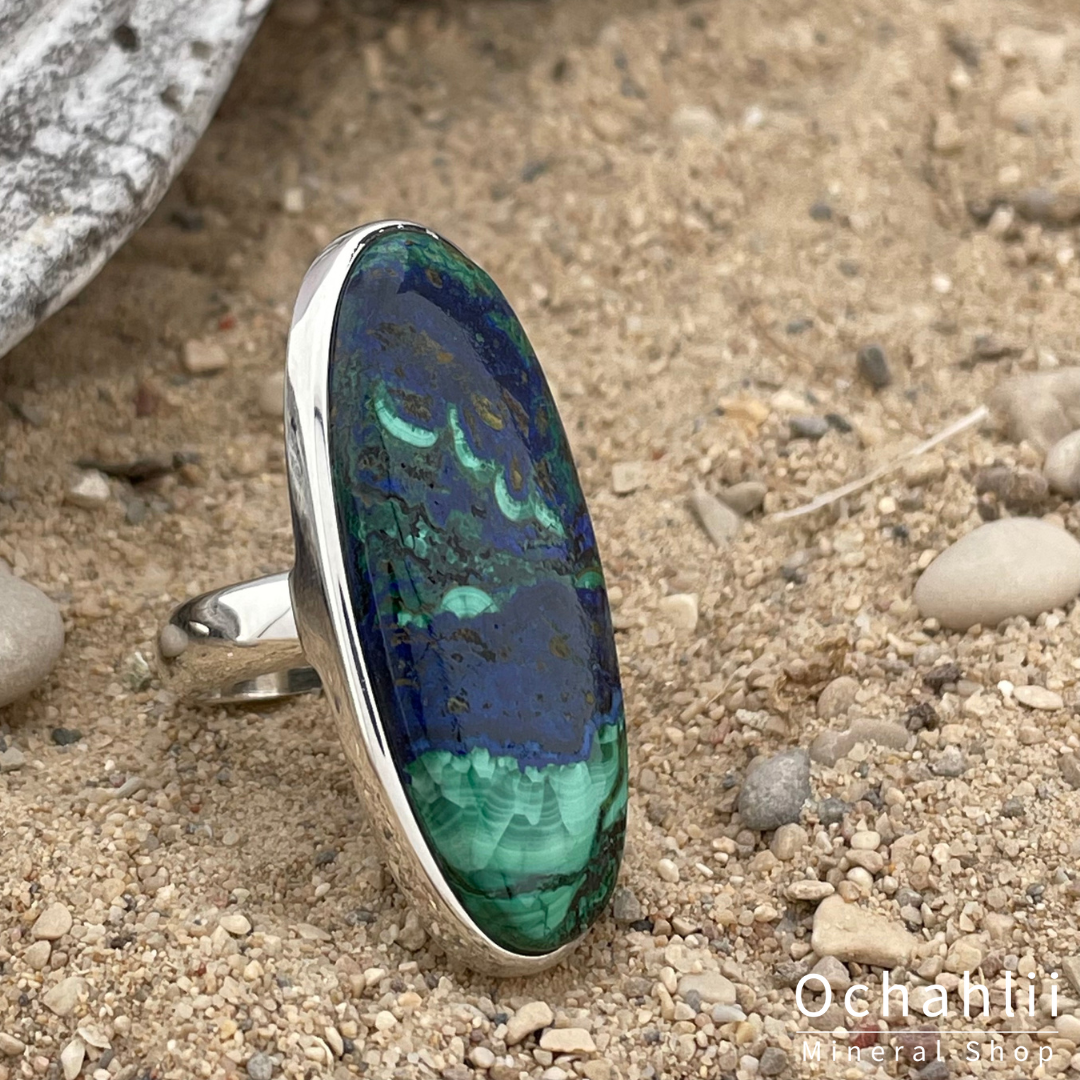 Bague en argent Azurite Malachite taille 54