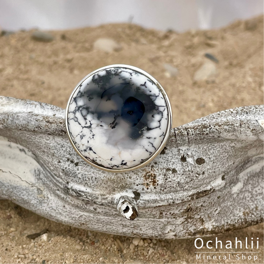 Dendrite opal silver ring size 59