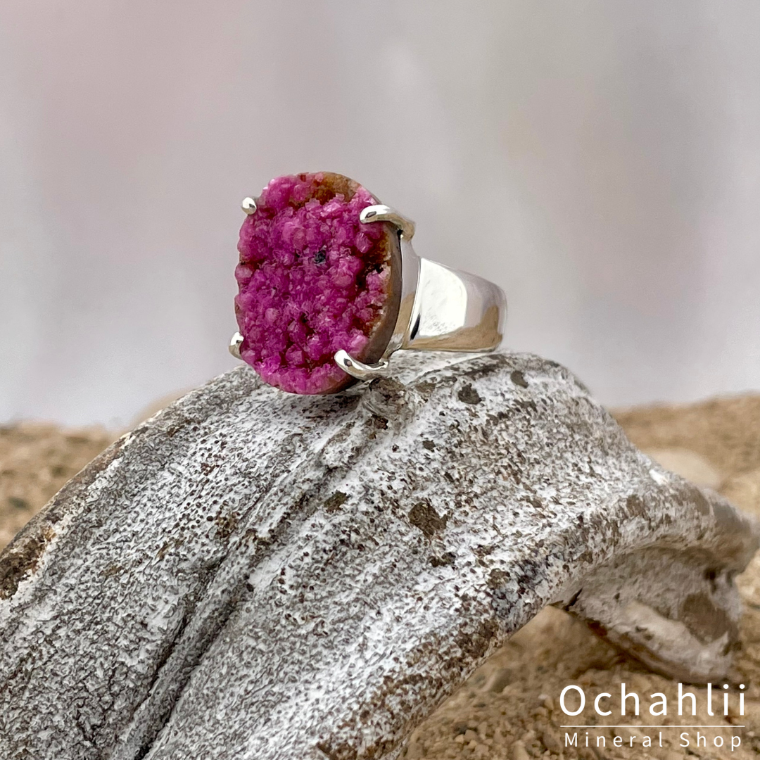 Kobalt Calciet ruw zilveren ring maat 54