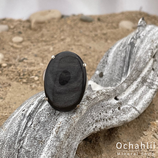 Obsidian (silver) silver ring size 59