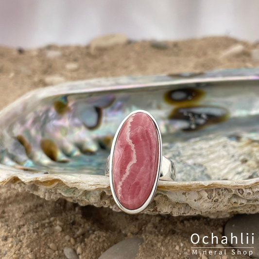 Rhodochrosite silver ring size 57