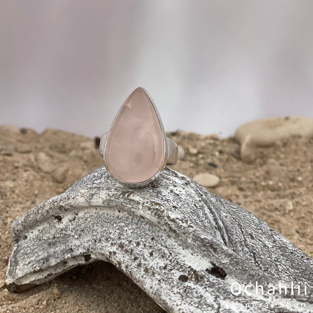 Rose quartz silver ring size 56
